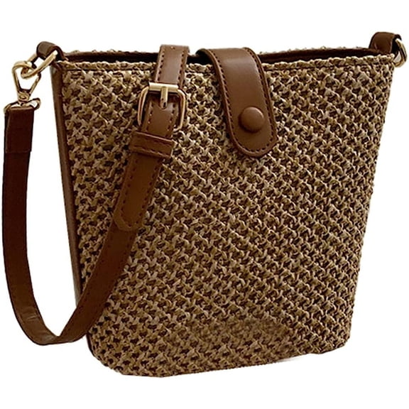 Kukuzhu Mini Straw Shoulder Bag Women Trendy Summer Woven Travel Beach Bucket Tote Bag