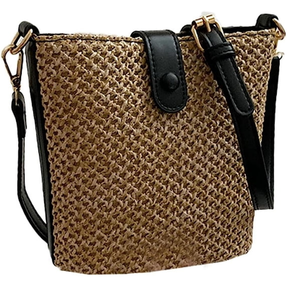 Kukuzhu Mini Straw Shoulder Bag Women Trendy Summer Woven Travel Beach Bucket Tote Bag