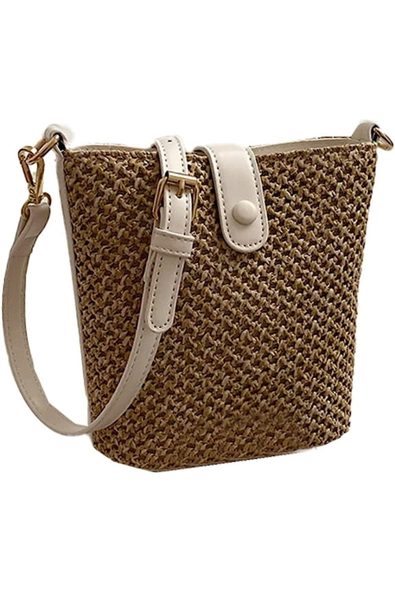 Mini Straw Shoulder Bag Women Trendy Summer Woven Travel Beach Bucket Tote Bag