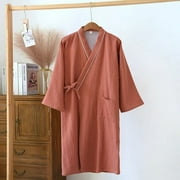 Kukuzhu New Japanese Kimono Robe Spring/Summer Couple Nightgown100% Cotton Large Bathrobe Men's and Women's Mid length Home Pajamas