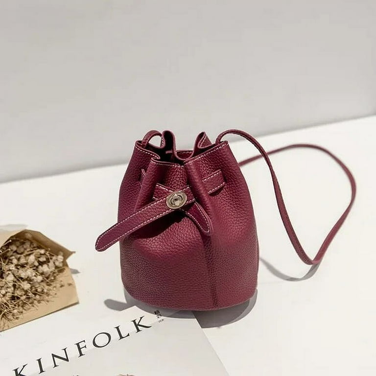 Kukuzhu New Simple Bucket Bag Wide Strap Locking Small Bag Korean Casual Solid Color Single Shoulder for Women Designer Bags Luxury Walmart