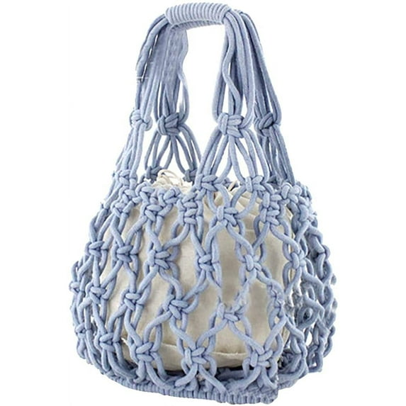Kukuzhu New Straw Bag Cotton Thread Woven Bag Portable Net Bag Casual Bucket Handbag Summer Beach Purse for Women/Girls