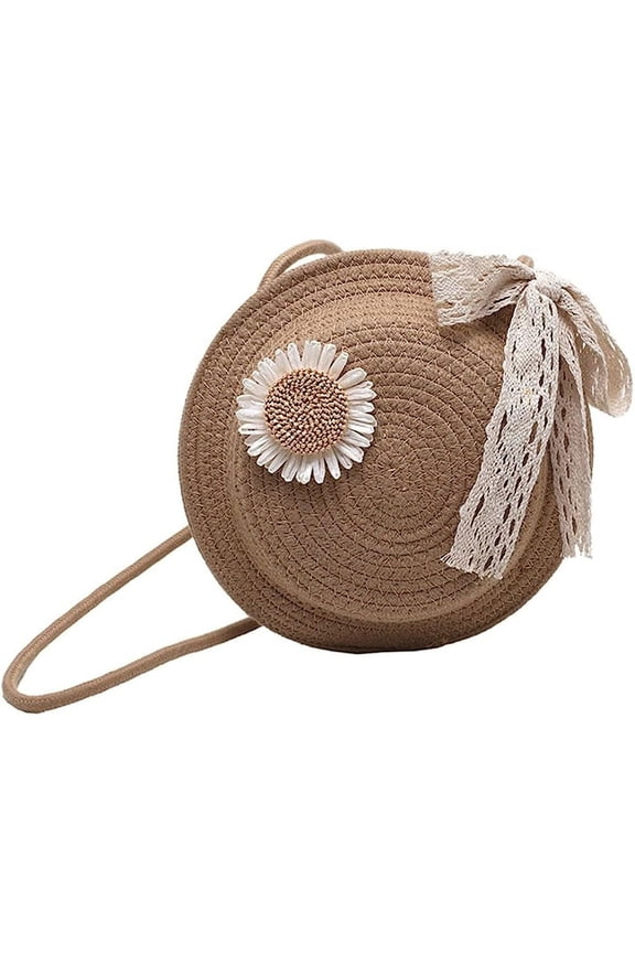 Novel Round Purse Cute Wheel Crochet Bag Women Crossbody Purse Beach Bag Handmade Woven Shoulder Bag Lace Bow