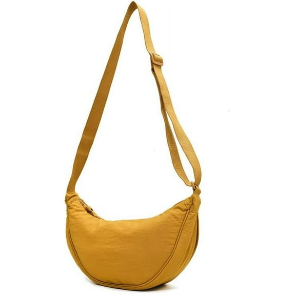 Kukuzhu Nylon Preppy Mini Kawaii Sling Crossbody Bag for Women Japanese Harajuku Alt Crescent Bag with Adjustable Strap (beige)