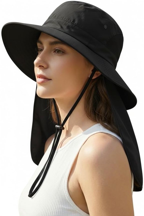 Outdoor Sun Hat for Men Women Wide Brim Fishing Hat with Neck Flap & Mesh Vent, Safari Cap for Hiking, Beach, Travel