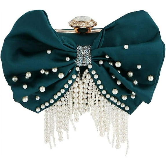 Kukuzhu Pearl Evening Bags Women Chic Bow Wedding Party Evening Clutch Purse Bride Floral Tassels Clutch Bag