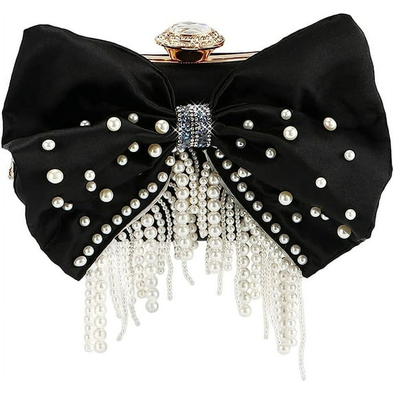 Kukuzhu Pearl Evening Bags Women Chic Bow Wedding Party Evening Clutch Purse Bride Floral Tassels Clutch Bag