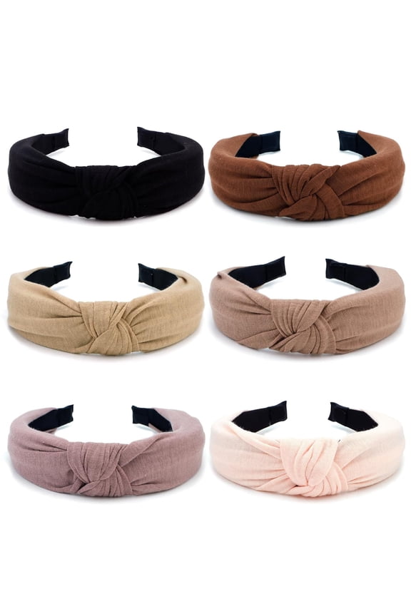 Pink Headband, 6Pcs Knotted Top Knot for Women Girls, Fashion Cute Cotton No Slip Hair Accessories