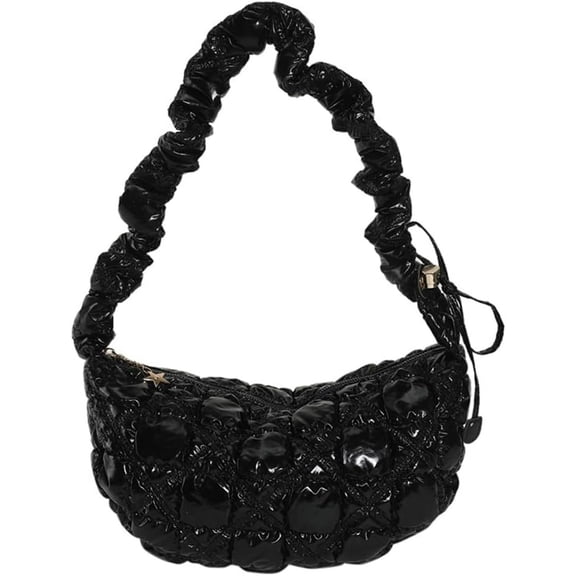 Kukuzhu Puffer Shoulder Bag for Women Shiny Y2K Quilted Puffy Hobo Crossbody Bag Fashion Purse Padded Evening Bag