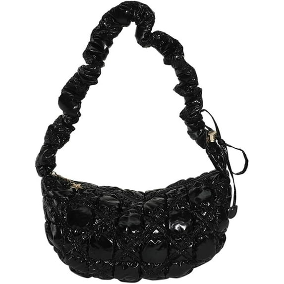 Kukuzhu Puffer Shoulder Bag for Women Shiny Y2K Quilted Puffy Hobo Crossbody Bag Fashion Purse Padded Evening Bag