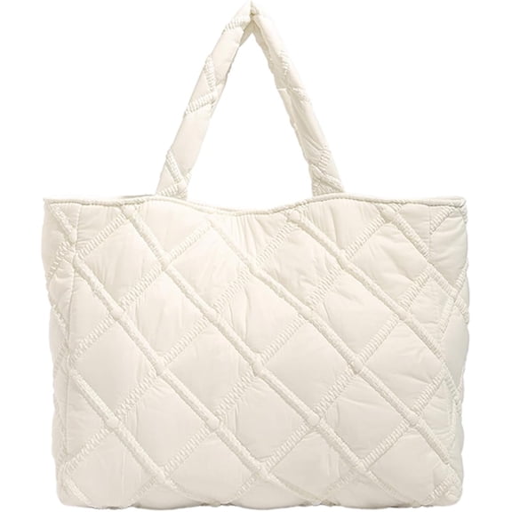 Kukuzhu Puffer Tote Bag, Large Puffy Bags for Women Fashion Quilted Soft Padded Handbag Purses