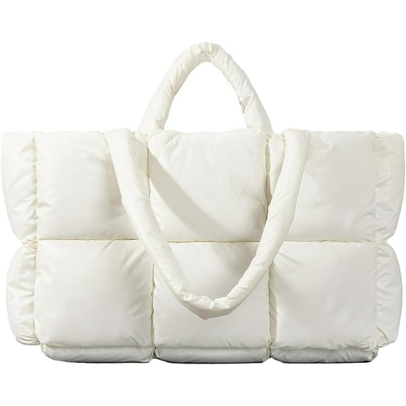 Kukuzhu Puffer Tote Bag, Large Puffy Bags for Women Light Winter Down Cotton Padded Quilted Tote Bag Shoulder Handbag Purse
