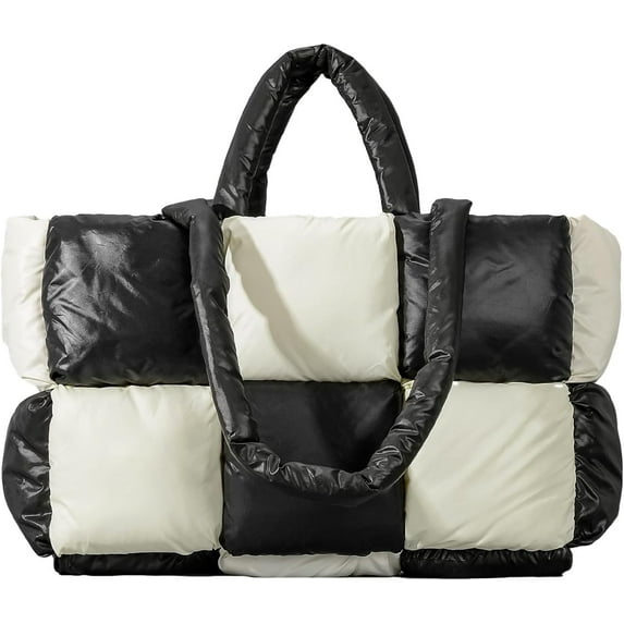 Kukuzhu Puffer Tote Bag, Large Puffy Bags for Women Light Winter Down Cotton Padded Quilted Tote Bag Shoulder Handbag Purse