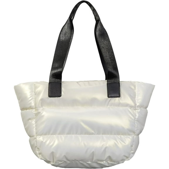 Kukuzhu Puffer Tote Bag, Large Soft Trendy Puffy Bags for Women Light Cotton Padded Quilted Tote Bag Crossbody Bag