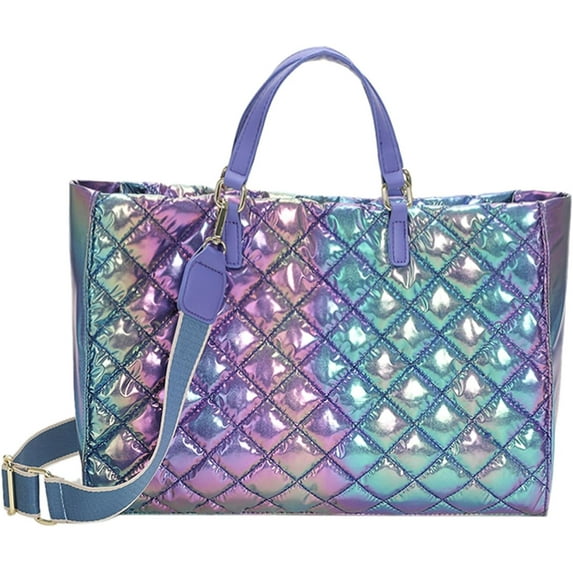 Kukuzhu Puffer Tote Bag, Puffy Bag for Women Down-Filled Light Crossbody Quilted Bag Shoulder Rainbow Purse Handbag