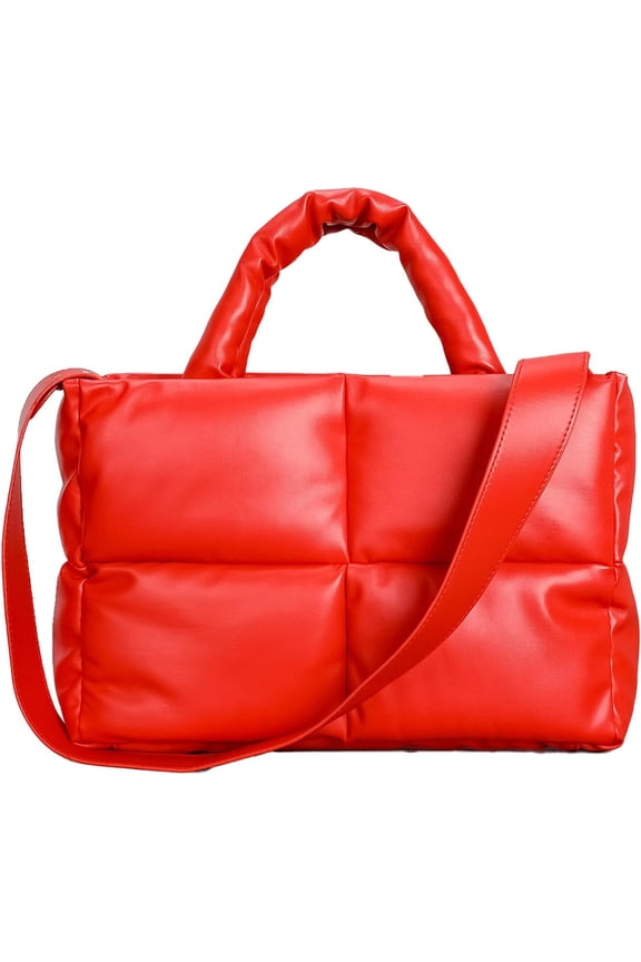 Puffer Tote Bag, Puffy Bags for Women Light Winter Down Cotton Padded Quilted Tote Bag Shoulder Handbags Purse