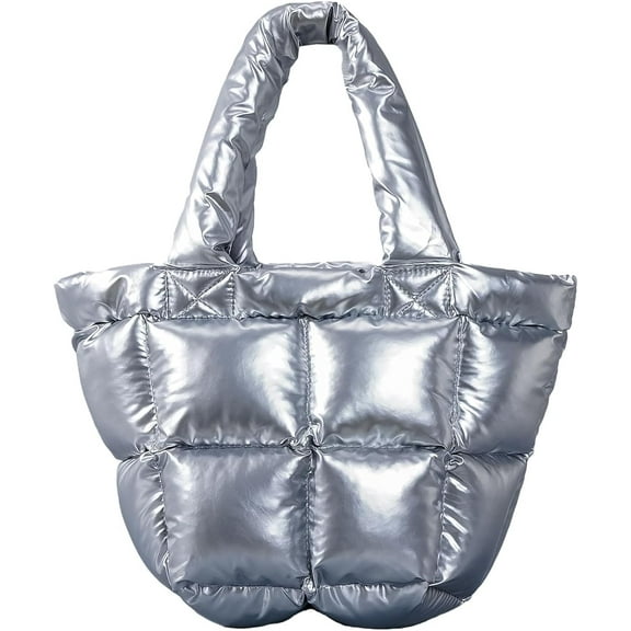 Kukuzhu Puffer Tote Bag, Small Soft Trendy Puffy Bags for Women Light Cotton Padded Quilted Tote Bag Crossbody Bags