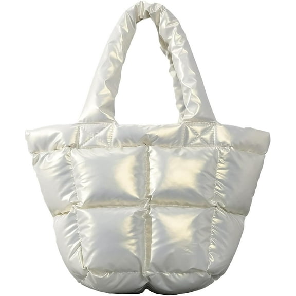 Kukuzhu Puffer Tote Bag, Small Soft Trendy Puffy Bags for Women Light Cotton Padded Quilted Tote Bag Crossbody Bags