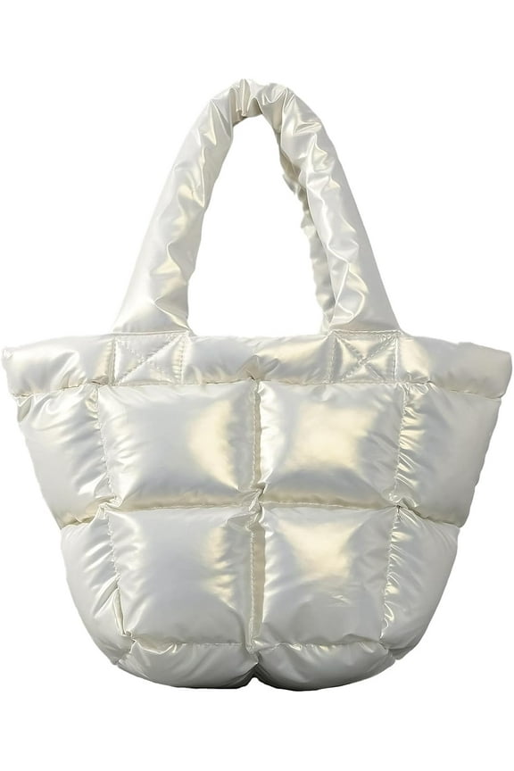 Puffer Tote Bag, Small Soft Trendy Puffy Bags for Women Light Cotton Padded Quilted Tote Bag Crossbody Bags