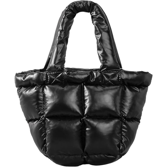 Kukuzhu Puffer Tote Bag, Small Soft Trendy Puffy Bags for Women Light Cotton Padded Quilted Tote Bag Crossbody Bags
