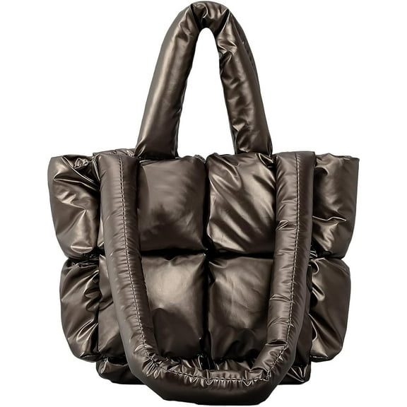 Kukuzhu Puffer Tote Bag, Soft Puffy Bags for Women Light Down Cotton Padded Quilted Tote Bag Quilted Carryall Purse