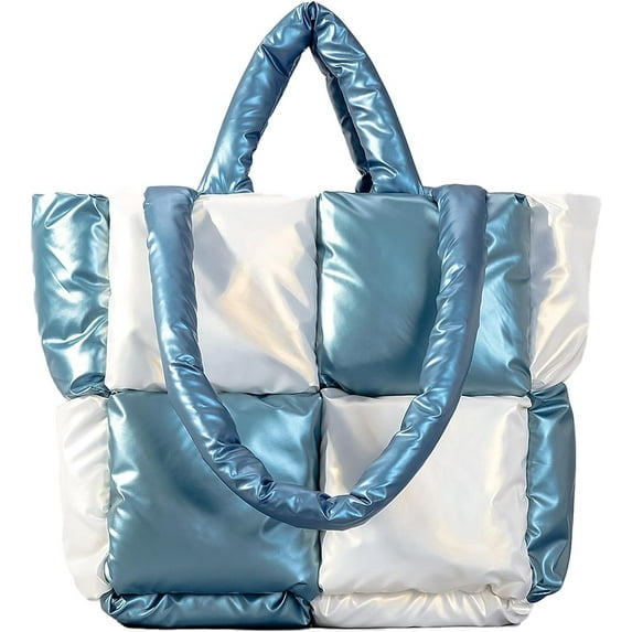 Kukuzhu Puffer Tote Bag, Soft Puffy Bags for Women Light Winter Down Cotton Padded Quilted Tote Bag Shoulder Handbag Purse
