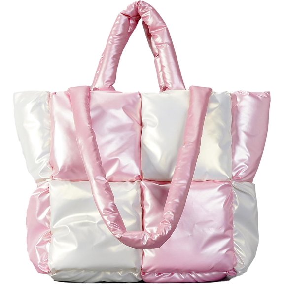 Kukuzhu Puffer Tote Bag, Soft Puffy Bags for Women Light Winter Down Cotton Padded Quilted Tote Bag Shoulder Handbag Purse