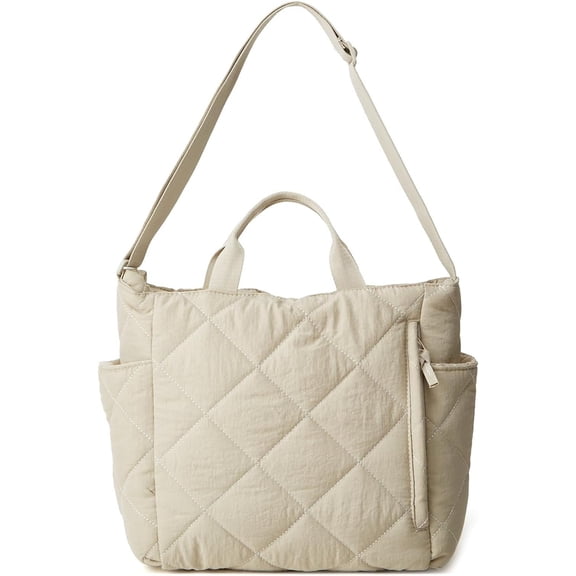 Kukuzhu Puffer Tote Bag Women Quilted Crossbody Handbag Lattice Padded Hobo Puffy Purse Casual Satchel Bag