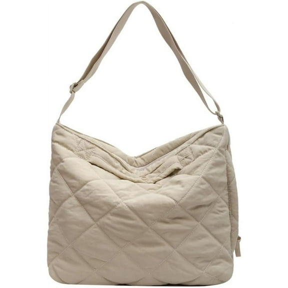 Kukuzhu Puffer Tote Bag Women Quilted Shoulder Crossbody Handbag Lattice Nylon Padded Hobo Cotton Puffy Purse Casual Satchel