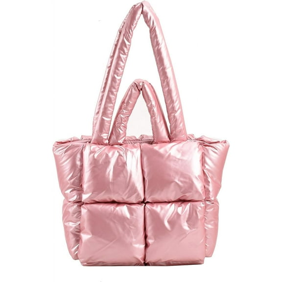 Kukuzhu Puffer Tote Bag for Women, Soft Fluffy Handbags Purse Light Down Cotton Padded Quilted Tote Bag
