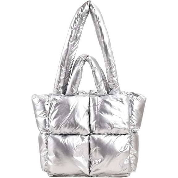 Kukuzhu Puffer Tote Bag for Women, Soft Fluffy Handbags Purse Light Down Cotton Padded Quilted Tote Bag