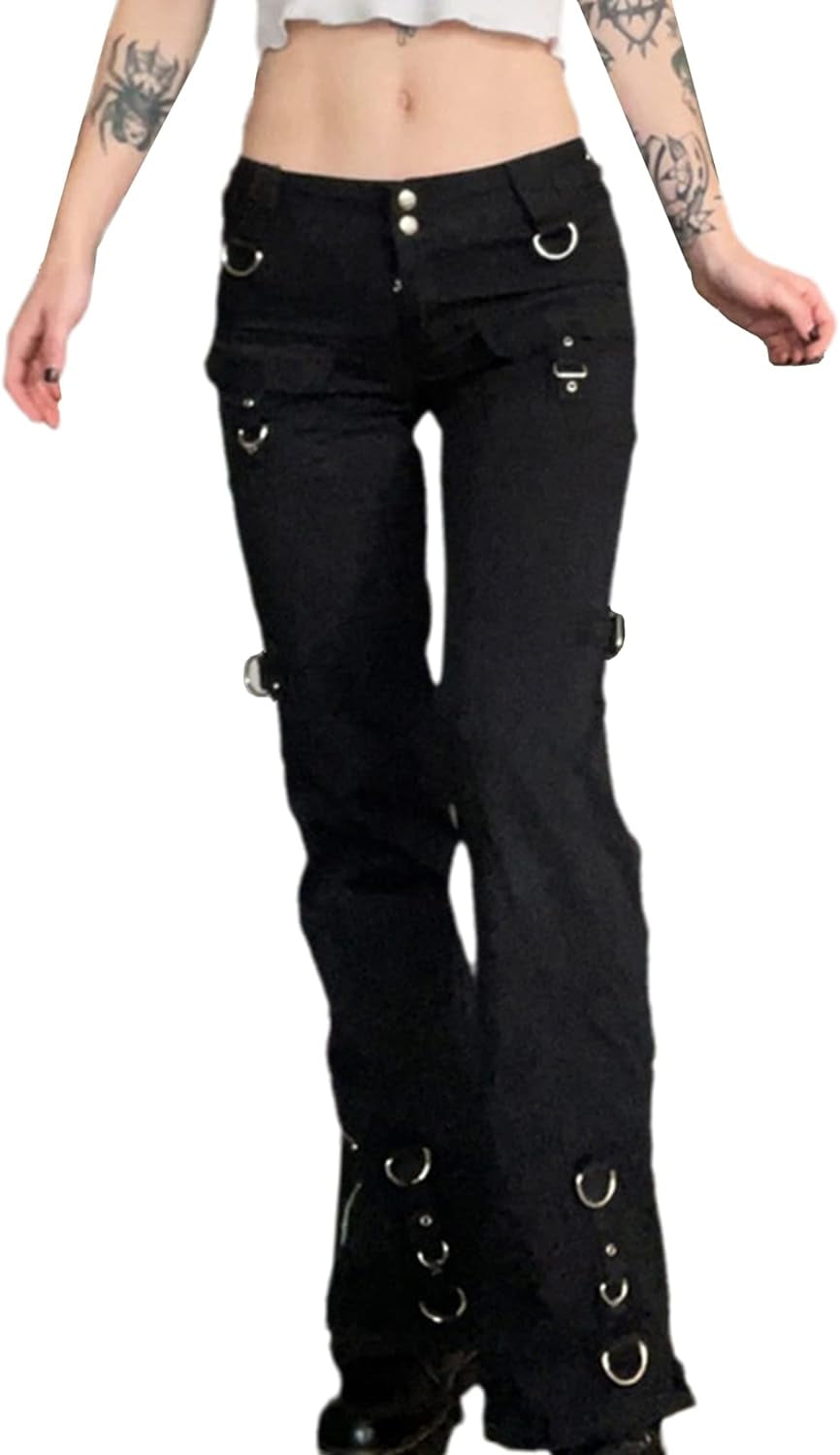 Goth Cargo Pants with Straps, Denim Punk Emo Pants with chains, Tripp Jean  Pants