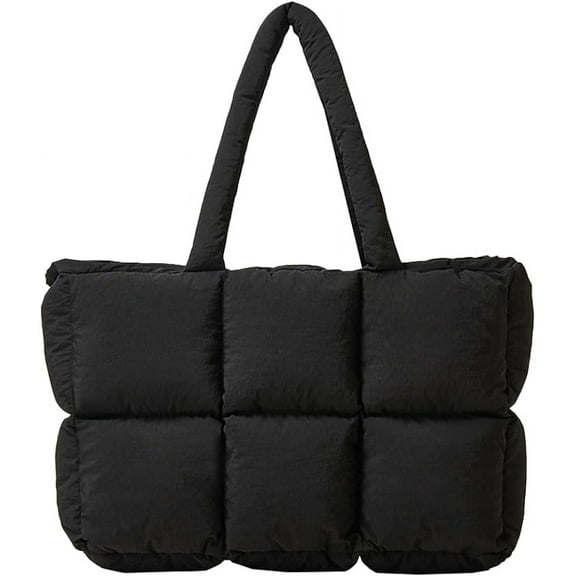 Kukuzhu Quilted Puffer Tote Bag for Women Winter Puffer Shoulder Bag Soft Padded Down Satchel Hobo Bag Quilted Tote Handbag