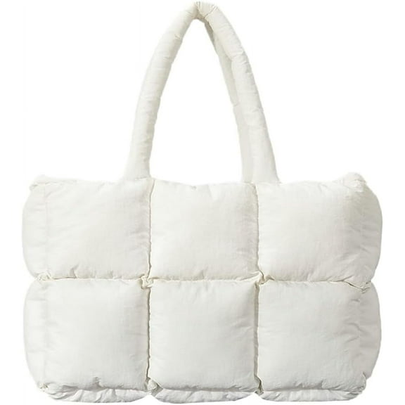 Kukuzhu Quilted Puffer Tote Bag for Women Winter Puffer Shoulder Bag Soft Padded Down Satchel Hobo Bag Quilted Tote Handbag