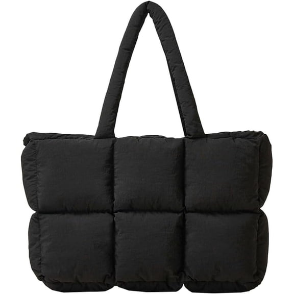 Kukuzhu Quilted Puffer Tote Bag for Women Winter Puffer Shoulder Bag Soft Padded Down Satchel Hobo Bag Quilted Tote Handbag