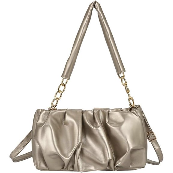 Kukuzhu Quilted Shoulder Bag Tote Bag Women Leather Pleated Hobo Bag Chic Soft Handbag Purse