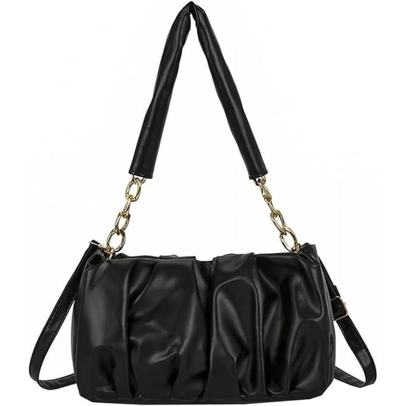 Kukuzhu Quilted Shoulder Bag Tote Bag Women Leather Pleated Hobo Bag Chic Soft Handbag Purse