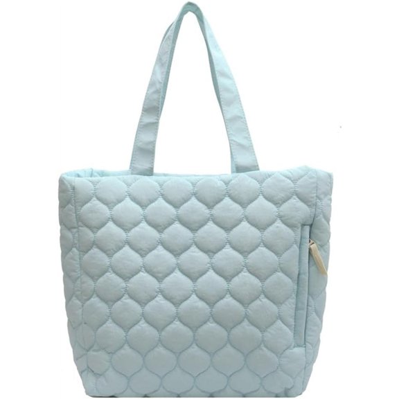 Kukuzhu Quilted Shoulder Bag Women's Padding Down Cotton Hobo Purse Handbag Large Work Totes Top Handle Bag with Zipper
