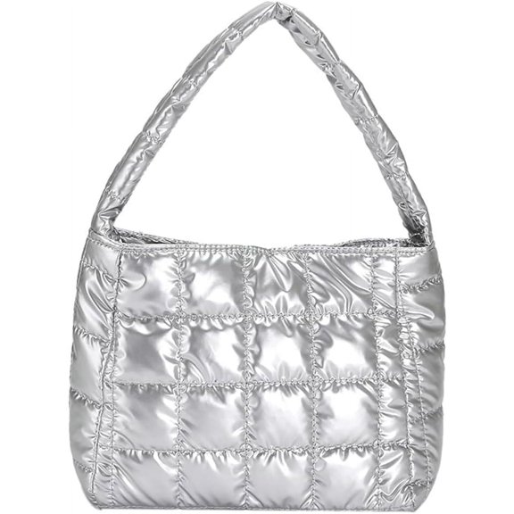 Kukuzhu Quilted Shoulder Bag for Women Padding Down Cotton Hobo Bag Shiny Watrproof Handbag