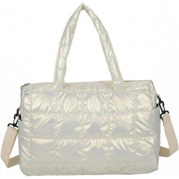 Kukuzhu Quilted Shoulder Crossbody Bag Padding Down Cotton Hobo Bag Soft Fluffy Handbag Purse Large Totes Top Handle Bag