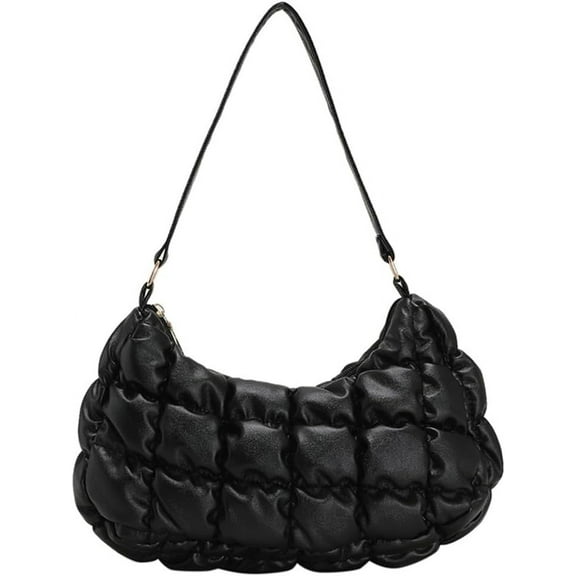 Kukuzhu Quilted Shoulder Tote Bag for Women Padding Cotton Down Shoulder Bag Casual Fashion Pleated Handbag Purse
