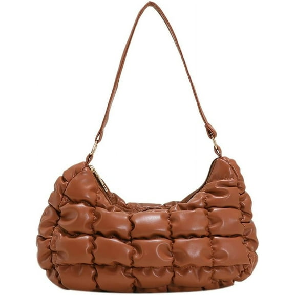 Kukuzhu Quilted Shoulder Tote Bag for Women Padding Cotton Down Shoulder Bag Casual Fashion Pleated Handbag Purse