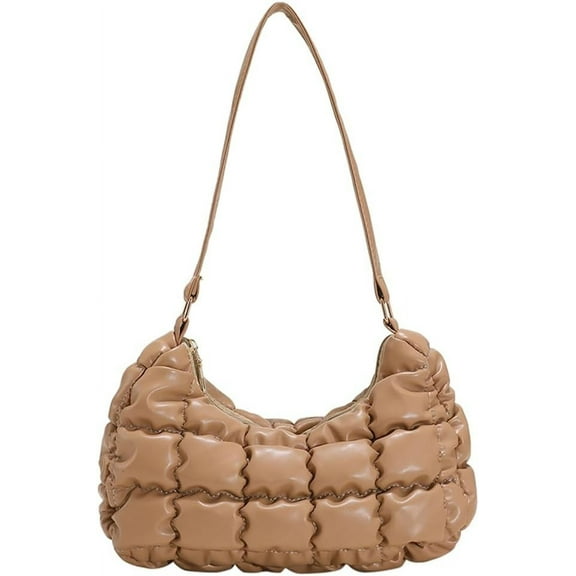Kukuzhu Quilted Shoulder Tote Bag for Women Padding Cotton Down Shoulder Bag Casual Fashion Pleated Handbag Purse