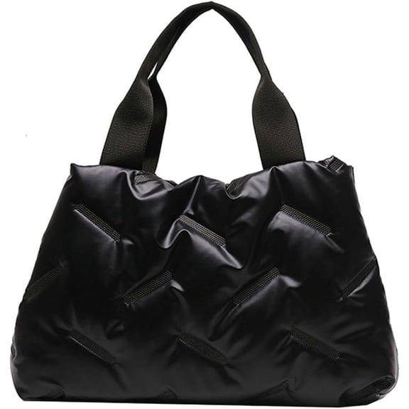 Kukuzhu Quilted Shoulder Tote Bag for Women Padding Down Cotton Hobo Bag Casual Large Handbag