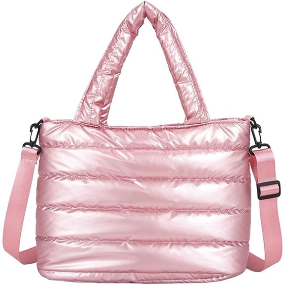 Kukuzhu Quilted Shoulder Tote Bag for Women Padding Down Cotton Hobo Bag Casual Shopping Large Handbag