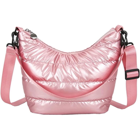 Kukuzhu Quilted Shoulder Tote Bag for Women Padding Down Cotton Hobo Bag Casual Zip Adjustable Handbag