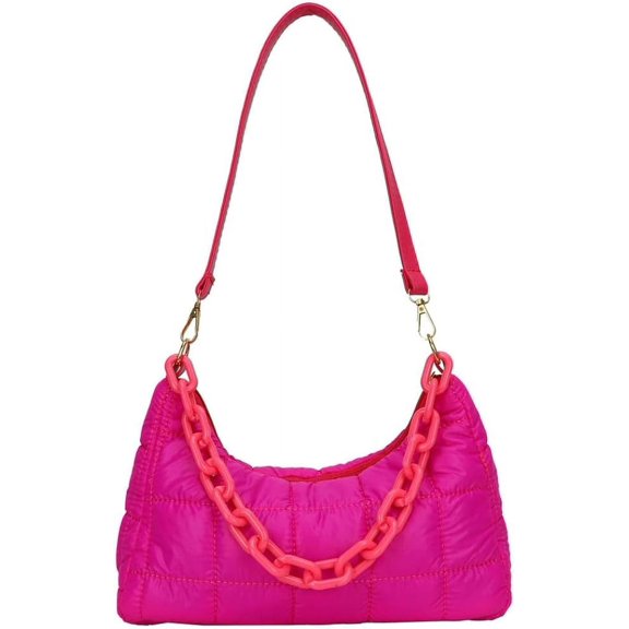 Kukuzhu Quilted Shoulder Tote Bag for Women Padding Down Cotton Hobo Bag Solid Color Casual Cute Clutch