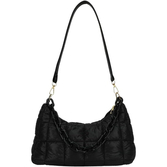 Kukuzhu Quilted Shoulder Tote Bag for Women Padding Down Cotton Hobo Bag Solid Color Casual Cute Clutch