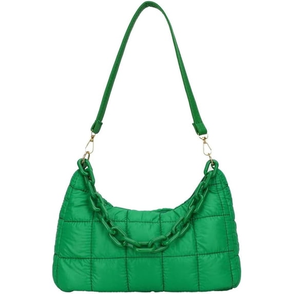 Kukuzhu Quilted Shoulder Tote Bag for Women Padding Down Cotton Hobo Bag Solid Color Casual Cute Clutch