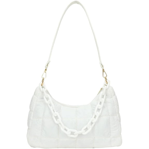 Kukuzhu Quilted Shoulder Tote Bag for Women Padding Down Cotton Hobo Bag Solid Color Casual Cute Clutch